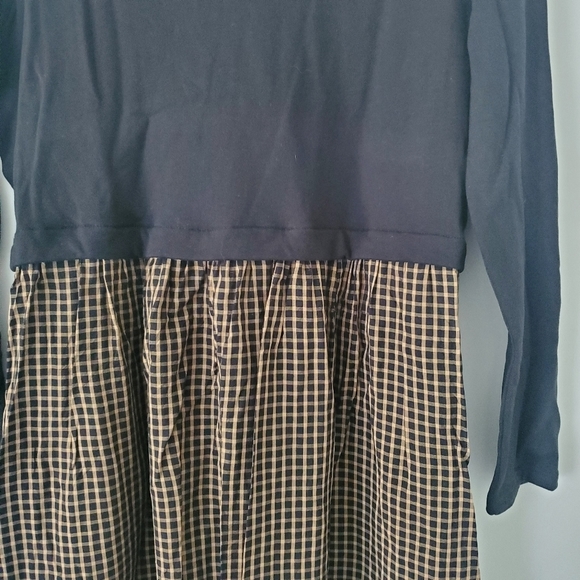 J Jill Mixed Media Black Tan Plaid Long Sleeve Dress Womens MP Medium Petite - Picture 10 of 16